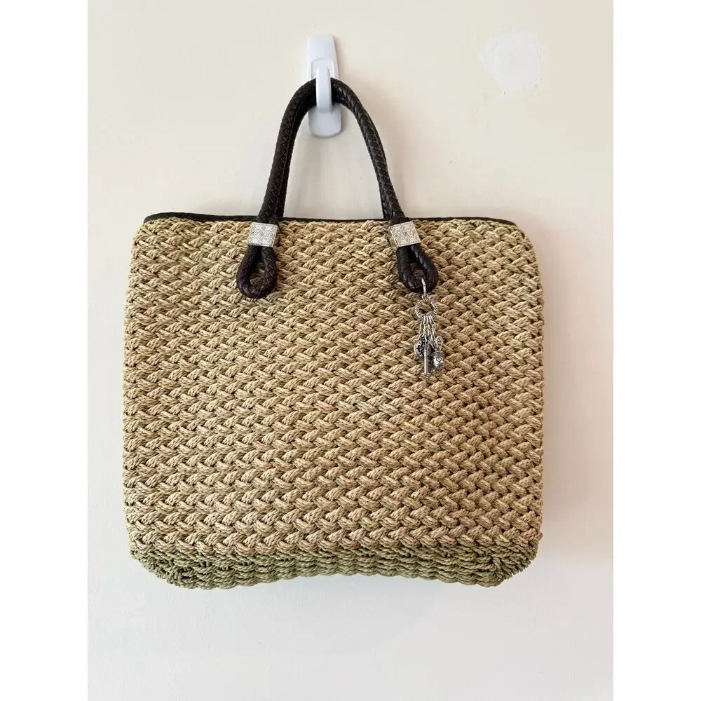 Brighton Rita Woven straw Bucket Bag Women Tan Double Handles Magnetic Closure